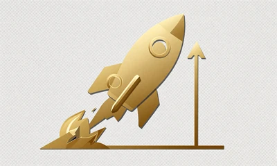 Steigende Raketen-Crash-Graphik in Gold als Symbol