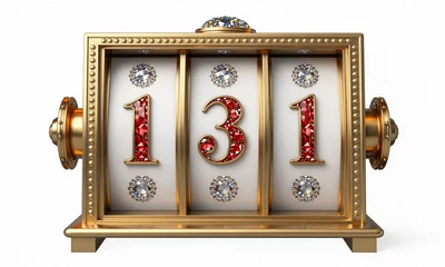 Goldenes Slot-Maschinen-Symbol mit funkelnden Edelsteinen im Art-Deco-Stil