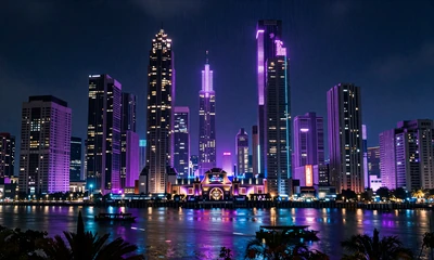 Neon-Cyberpunk-Stadtlandschaft bei Nacht als Slot-Cover