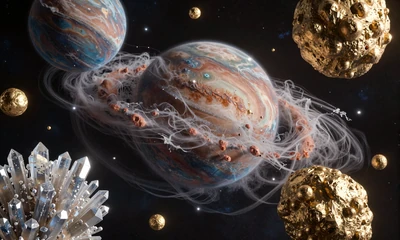 Weltraum-Galaxie mit kristallinen Planeten als Slot-Cover